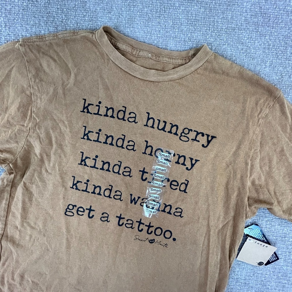 Smart Mouth T-Shirt Mens Small Brown Cotton Kinda Hungry Short Sleeve Pullover